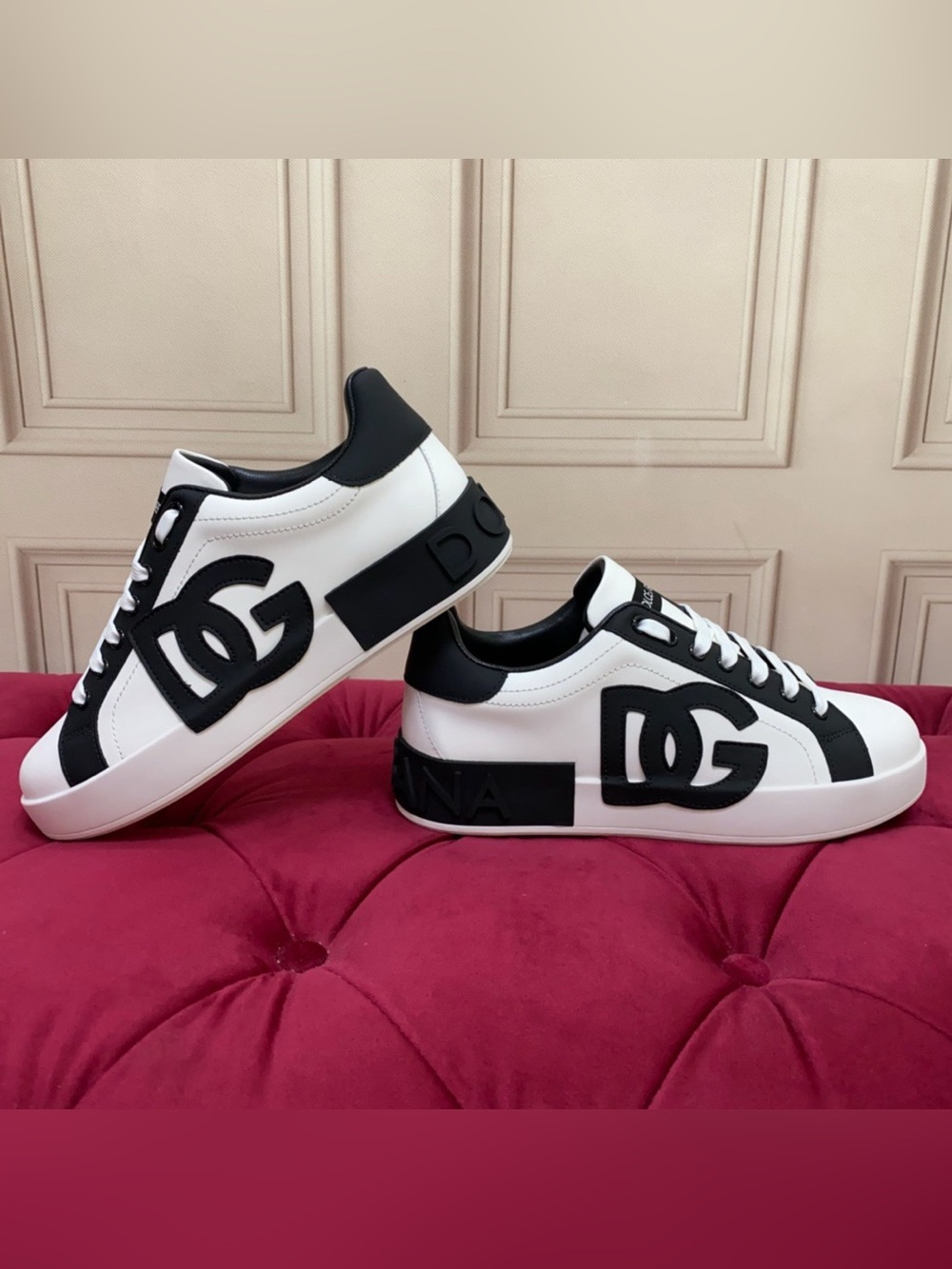 Dolce & Gabbana Black and White Logo Leather Sneakers